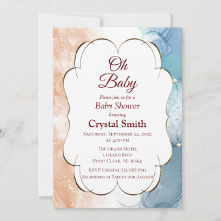 Pink und blau Marmor Wasserfarben Babydusche Einladung
