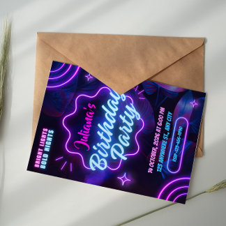 Pink und Blau Tropical Neon Geburtstagsfeier Einladung