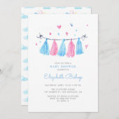 Pink und blau Wasserfarbtassels Babydusche Einladung (Vorne/Hinten)