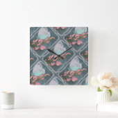 PINK UND BLAUE SCHALTFLÄCHE QUADRATISCHE WANDUHR (Zuhause)