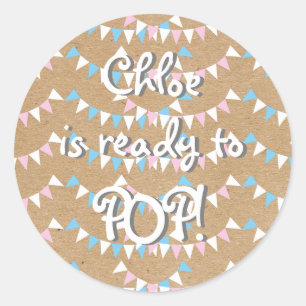 Pink und Blaues Girlanden-Baby-Shower "Bereit zum Runder Aufkleber