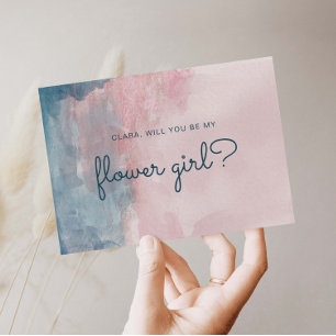 Pink und Blue Aquarell Blume Girl Card Einladung