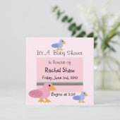 Pink und Blue Baby Ducks Babydusche Einladung (Stehend Vorderseite)