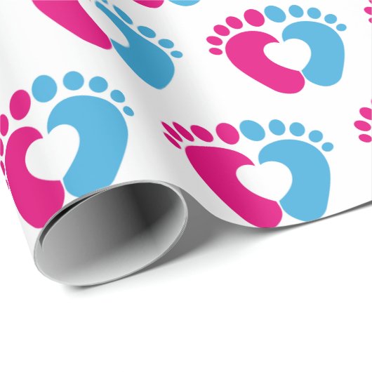 Pink und Blue Baby Footprint Herz Geschenkpapier (Rolleneckpunkt)