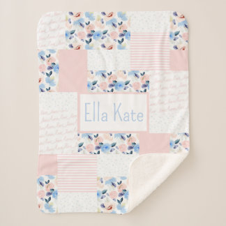 Pink und Blue Baby Watercolor Kinder Blume Quilt Sherpadecke