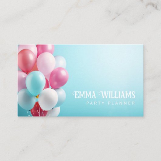 Pink und Blue Ballons Party Planer Business Card Visitenkarte (Vorderseite)