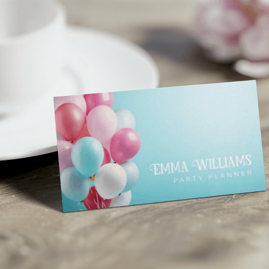 Pink und Blue Ballons Party Planer Business Card Visitenkarte