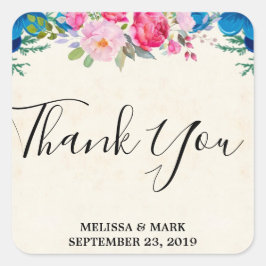 Pink und Blue Blume Border Wedding Danke Quadratischer Aufkleber