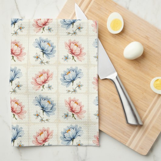 Pink und Blue Blume Geschirrtuch (Viertel Falte)