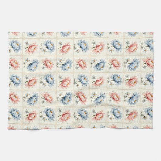 Pink und Blue Blume Geschirrtuch (Horizontal)