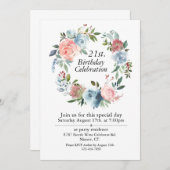 Pink und Blue Boho, individuell einstellbar am 21. Einladung (Vorne/Hinten)