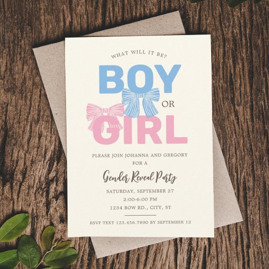Pink und Blue Bow Baby Gender Reveal Einladung