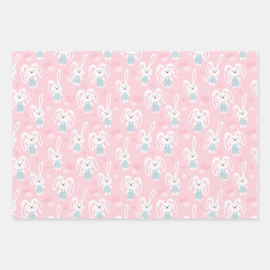 Pink und Blue Bunny Bunny Rabbit Wrapping Papier S (Vorderseite)