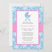 Pink und Blue Carriage Snowflakes Babydusche Einladung (Vorderseite)