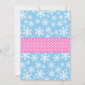 Pink und Blue Carriage Snowflakes Babydusche Einladung (Rückseite)