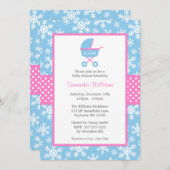 Pink und Blue Carriage Snowflakes Babydusche Einladung (Vorne/Hinten)