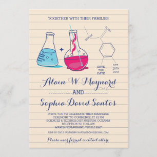 Pink und Blue Chemistry Wedding Foto lädt ein Save The Date