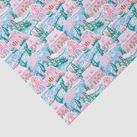 Pink und Blue Christmas Gingerbrett Village Seidenpapier (Ausschnitt)