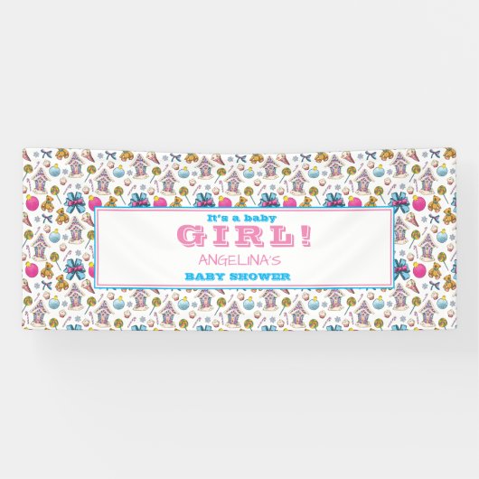 Pink und Blue Christmas Pattern Girl Baby Dusche Banner (Horizontal)