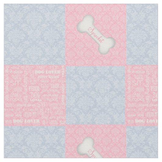 Pink und Blue Damask Patchwork mit Name Stoff (Nahaufnahme)