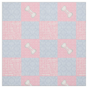 Pink und Blue Damask Patchwork mit Name Stoff