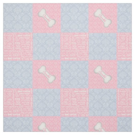 Pink und Blue Damask Patchwork mit Name Stoff (Muster)