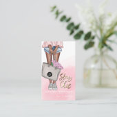 Pink und Blue Denim floral Busine Visitenkarte (Stehend Vorderseite)