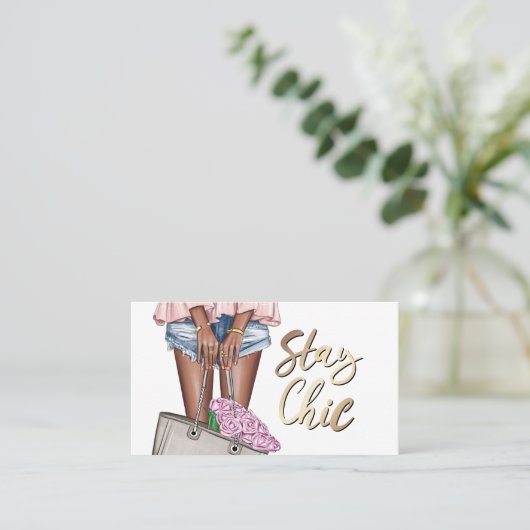 Pink und Blue Denim floral Busine Visitenkarte (Stehend Vorderseite)