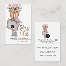 Pink und Blue Denim Floral Business Card Visitenkarte
