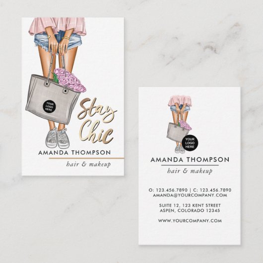 Pink und Blue Denim Floral Business Card Visitenkarte (Vorne/Hinten)