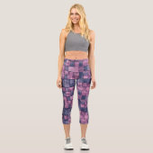 Pink und Blue Denim Patchwork mit benutzerdefinier Capri Leggings (Vorderseite)