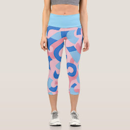 Pink und Blue Doodle Muster Capri Leggings