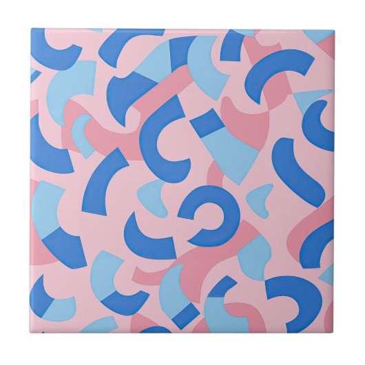 Pink und Blue Doodle Muster Fliese (Vorderseite)