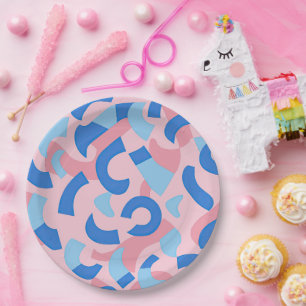 Pink und Blue Doodle Muster Pappteller