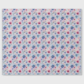 Pink und Blue Floral Wrapping Paper Geschenkpapier (Flach)