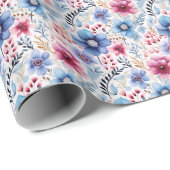 Pink und Blue Floral Wrapping Paper Geschenkpapier (Rolleneckpunkt)