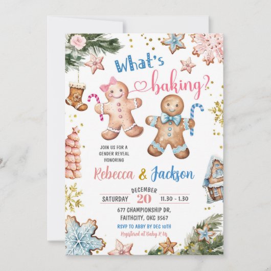 Pink und Blue Gingerbrot Cookies Gender Reveal Einladung (Vorderseite)