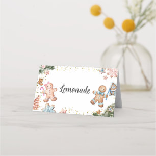 Pink und Blue Gingerbrot Cookies Gender Reveal Platzkarte