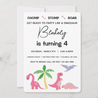 Pink und Blue Girl Dinosaur Geburtstag Einladung