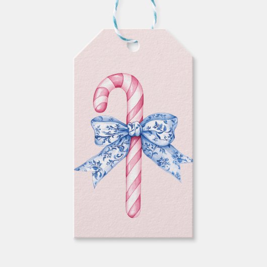 Pink und Blue Grandmillennial Christmas Puppy Geschenkanhänger (Vorderseite)