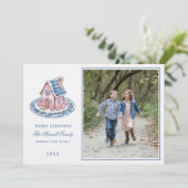 Pink und Blue Grandmillennial Gingerbrot House Einladung (Stehend Vorderseite)