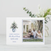 Pink und Blue Grandmillennial Weihnachtsbaum Einladung (Stehend Vorderseite)