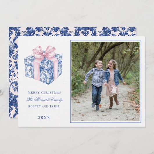 Pink und Blue Grandmillennial Weihnachtsgeschenk F Einladung (Vorne/Hinten)