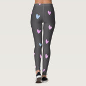 Pink und Blue Hearts Muster auf Grau Leggings (Rückseite)