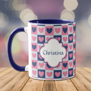 Pink und Blue Hearts Muster Valentine Tasse
