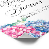 Pink und Blue Hydrangeas Baby Dusche Empfang Poster (Ecke)