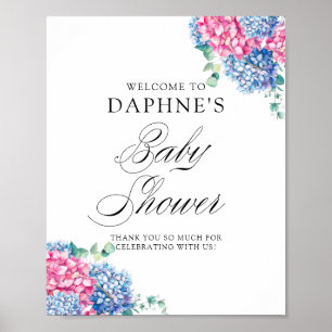 Pink und Blue Hydrangeas Baby Dusche Empfang Poster