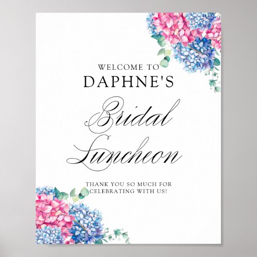Pink und Blue Hydrangeas Bridal Luncheon Empfang Poster (Vorne)