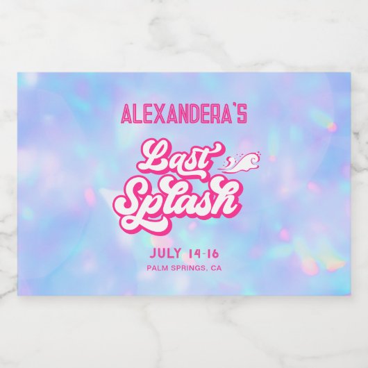 Pink und Blue Last Splash Pool Bachelorette Schaumweinetikett (Einzelnes Label)