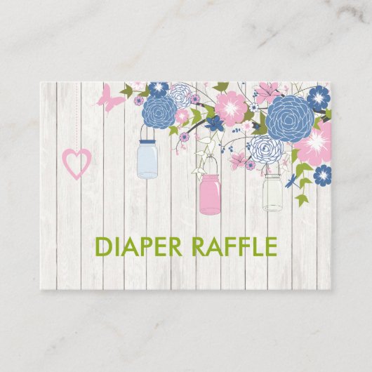 Pink und Blue Mason Jar Diaper Raffle Begleitkarte (Vorderseite)